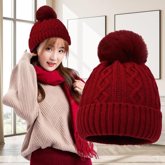 Women's Grey Warm Fleece Lined Knit Cuff Thermal Winter Hat with Fashion Forward - Picture 6 of 7